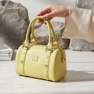 MCM Lemon Yellow Small Boston Satchel Bag